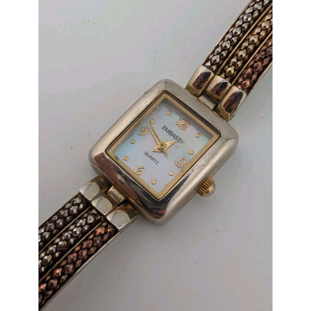 Embassy‎ Watch Women 19mm Gold Case MOP Dial 7" Band- New Battery